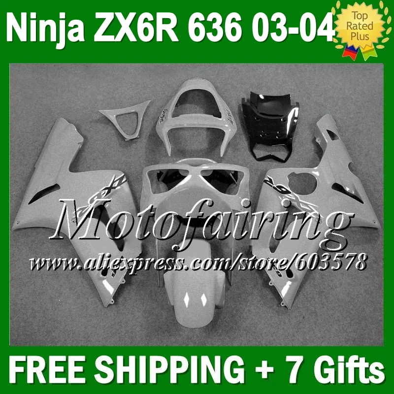 

7gifts+Fairing For KAWASAKI NINJA ZX6R 03 04 ZX 6R 636 ALL Grey CL268 ZX636 ZX-6R ZX 6 R 03-04 ALL Glossy grey 2003 2004