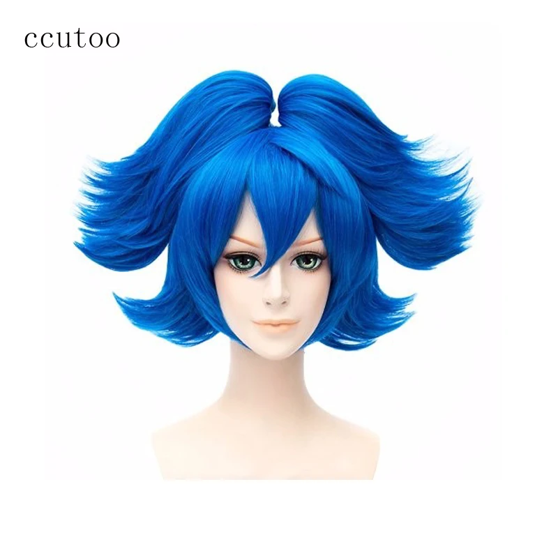 

ccutoo Lady's Blue Short Base Body and 2 Removable Chip Ponytails Heat Resistance Synthetic Hair Cosplay Full Wigs