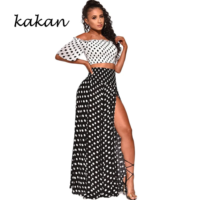 

Kkakan summer new women's dress two-piece sexy wave point strapless casual beach wind dress set stitching print dress