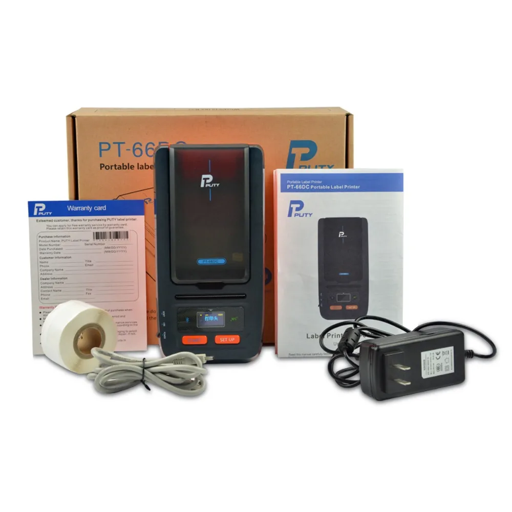 PT-66DC Portable Bluetooth Sticker Label Printer 50mm Mini Thermal Transfer Printers Waterproof Labeling Printing Machine