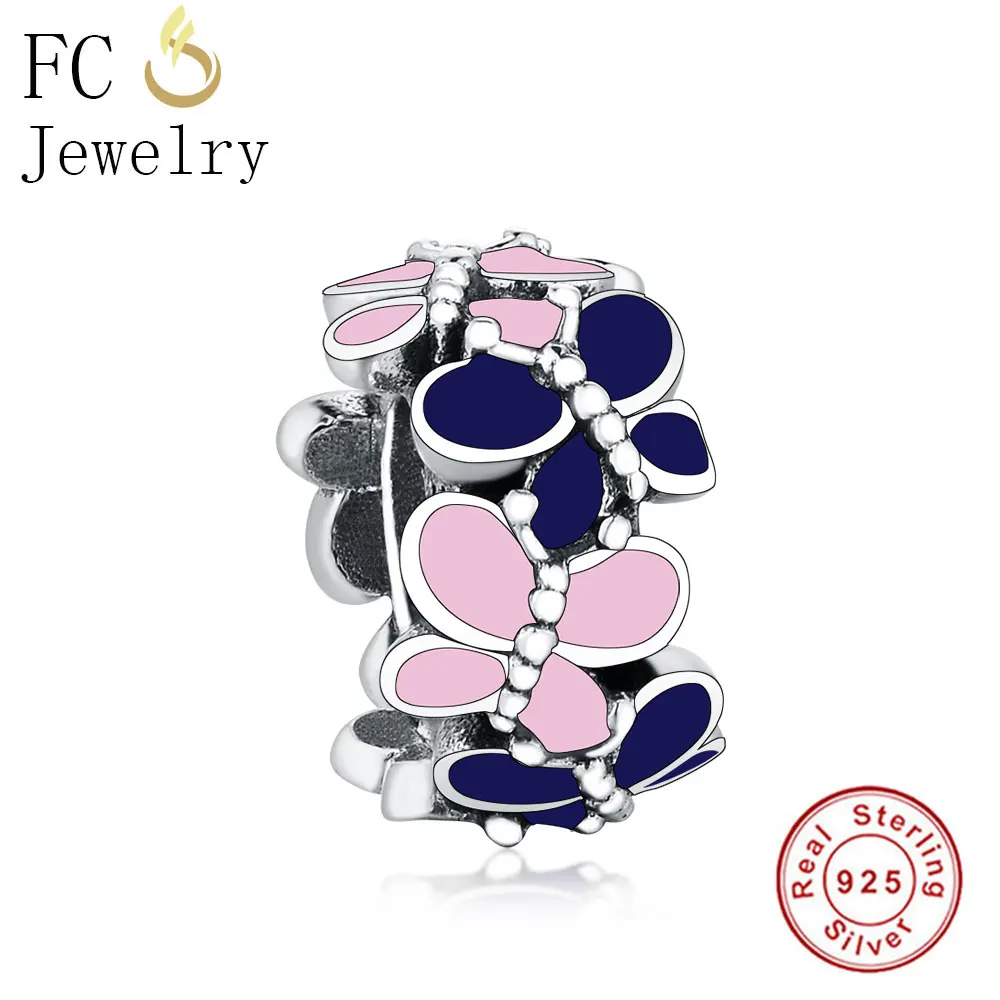 

FC Jewelry Fit Original Pandora Charm Bracelet 925 Sterling Silver Spring Pink Mixed Blue Enamel Spacer Bead For Making Berloque