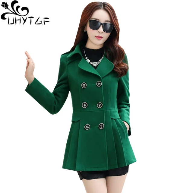 Winter Jacket Womens Double Breasted Short Wool Coat Female Woolen