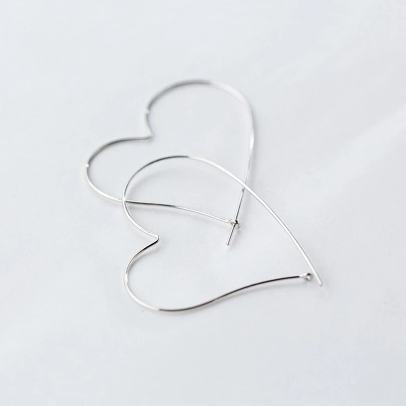 

100% 925 Sterling Silver Earring 4.5cmX5cm Hollow out Hoop Heart Stud Earrings For Women Fashion Jewelry Gift E4626