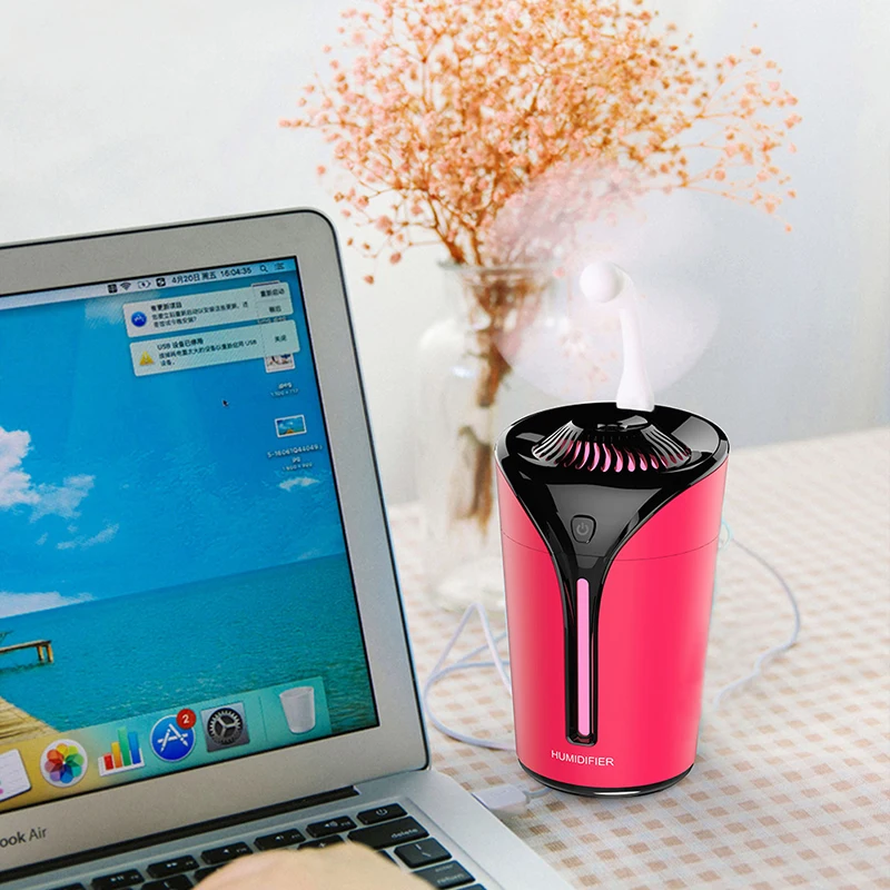 

3 In 1 Air Purify Humidifier 170ML Color Light USB Flame Cup Humidificador Office Silent Aroma Diffusor