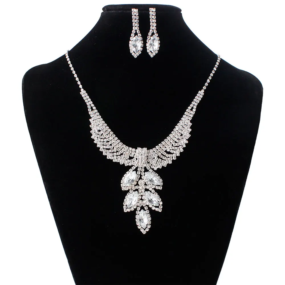 

F&U Silver Color 5 Different Colors of Crystal Pendant Necklace with Dangle Earrings Fashion Jewelry Sets for Wedding
