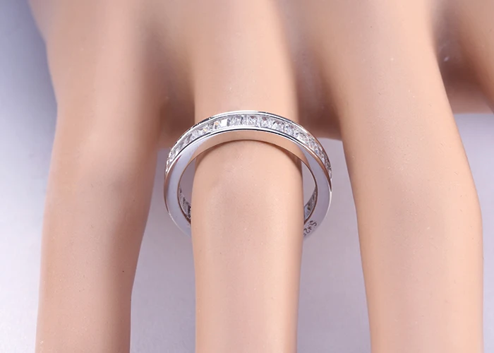 ORSA JEWELS Wedding Bands Silver Color Ring Full Invisible Setting Retangel CZ Eternity Rings for Women Engagement Gift OR62