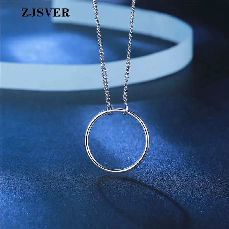 

ZJSVER Fine Jewelry 925 Sterling Silver Necklace Geometric Circle Pendant Fashion Silver Clavicle Chain Women Necklace Present
