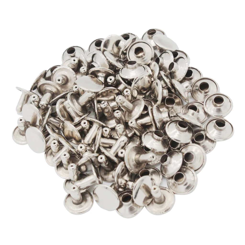 fityle 50Pcs/set Silver Round DOUBLE CAP Copper Rivets Studs For Jeans Pants Clothing Decorative Accessories