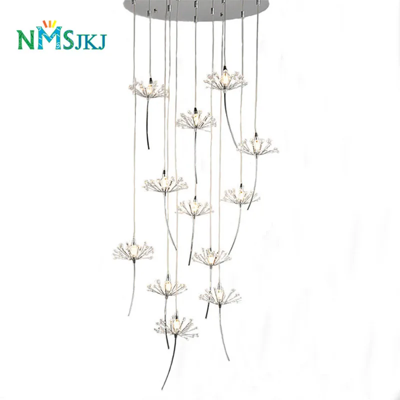 

North European Modern Silver Stainless Steel Clear Crystal Dandelion LED Pendant Light For Dining Room/Living Room