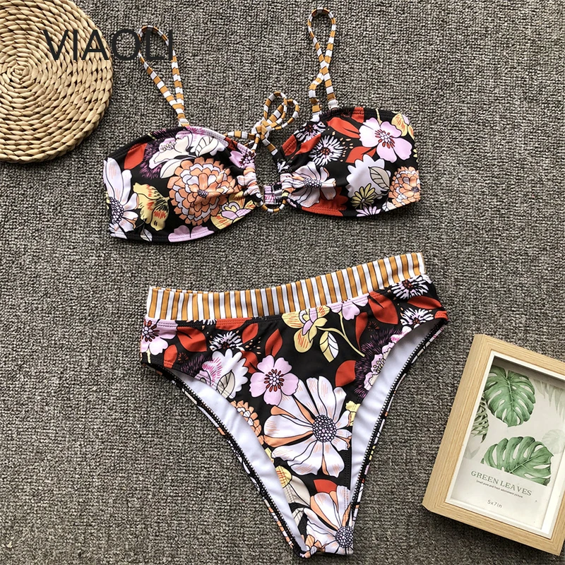 

Women Floral Print Dot Split Brazilian Bikini Set Swimwear Swimsuit Bathing Suit Female Beach Tankini Maillot Plavky Biquini