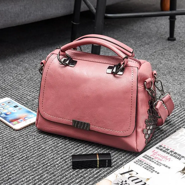 Женская винтажная сумка на плечо с заклепками, женские сумки-мессенджеры, женские сумки известного бренда, дизайнерские сумки через плечо, Bolsa Feminina ZHP02 - Цвет: leather pink