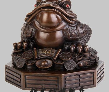 

11" China Bronze Yuanbao Coins Wealth Golden Toad Frog Luck Statue Bronze