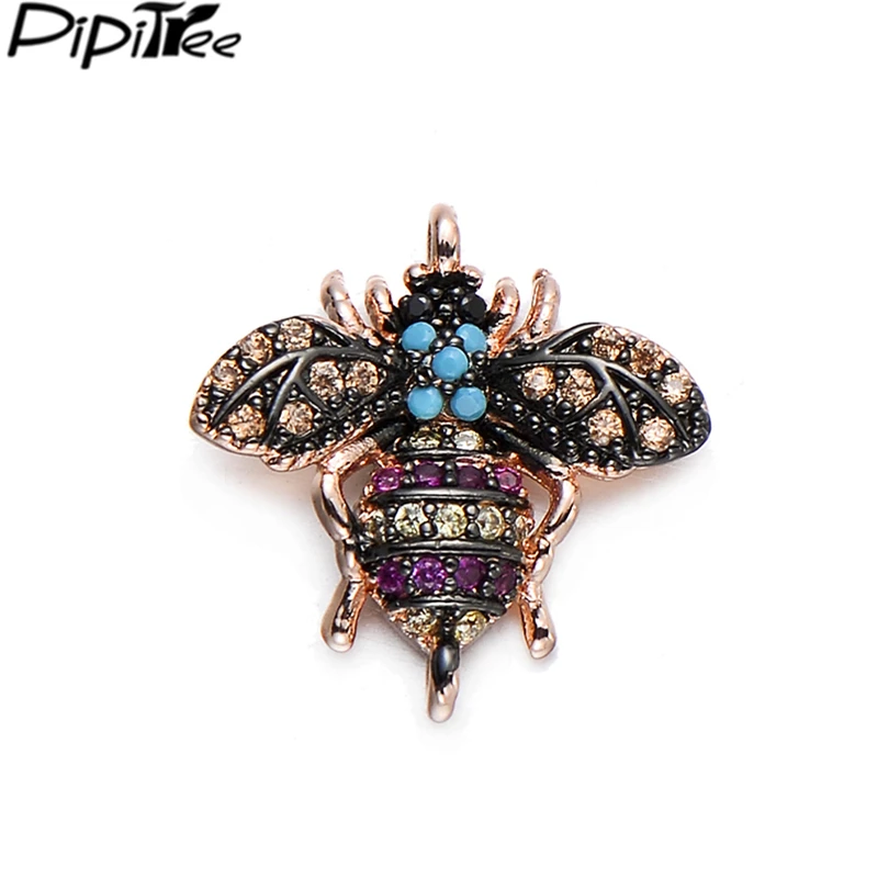 

Pipitree Trendy Multi Cubic Zirconia Bee Charms Connectors for Bracelet Jewelry Making Copper DIY Honeybee Charms Beads 16mm