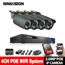 NINIVISION 4CH NVR 1080P IP Network PoE Video Record 2.0MP IR Outdoor CCTV Security Camera System Home video Surveillance kit