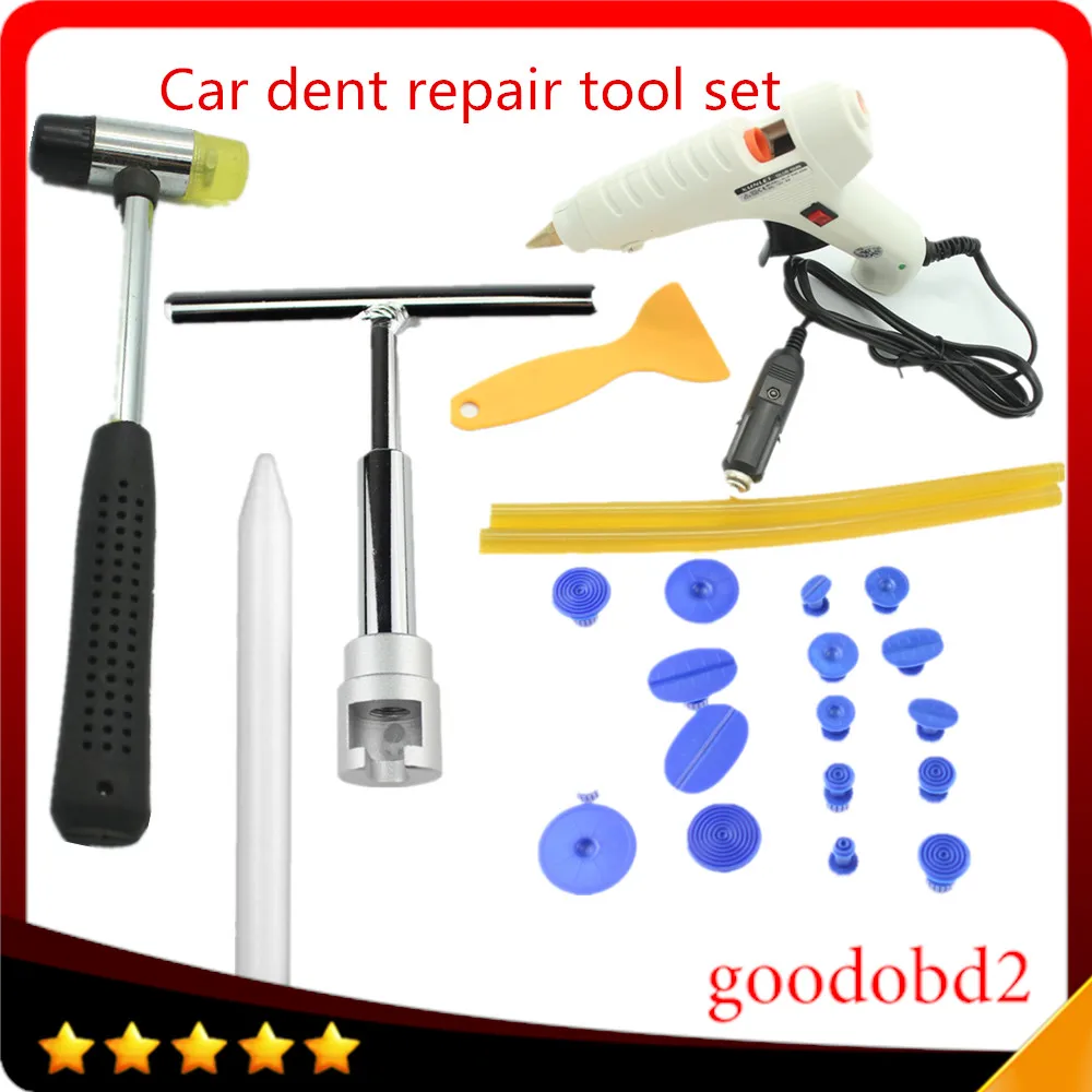 

Professional Car PDR Toolkit Ferramentas Car Paintless Dent Repair 4S Shop Tool Set T Dent Glue Tabs 18X with plug glue gun 40W
