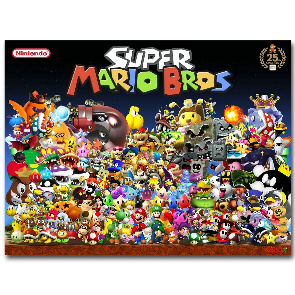 Super Mario Bros художественный постер из шелковой ткани с принтом 13x18 20x27 дюймов