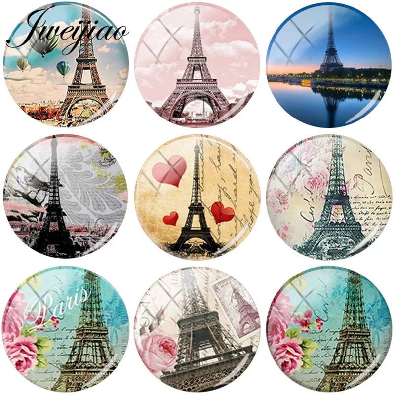 

JWEIJIAO Vintage Retro Eiffel Tower, Paris, France DIY Glass Cabochon Pattern Dome Demo Flat Back Jewelry Findings 5pcs/Lot