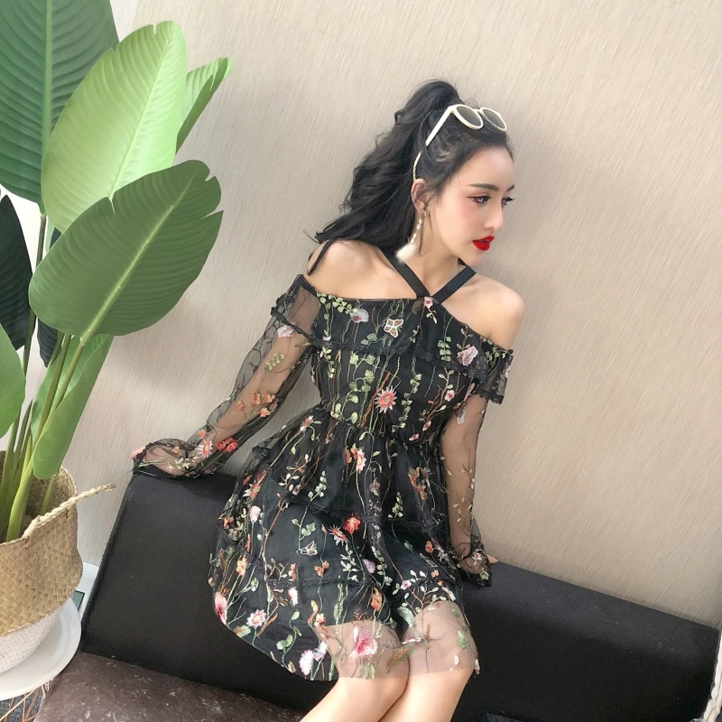 sweet lolita sytle vestidos verano fashion brands Women's Clothing dresses ladies halter off shoulder floral ruffles dress new