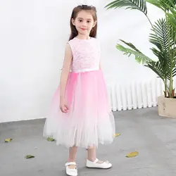 Летние платья для девочек, коллекция 2019 года, одежда для девочек Розовое Сетчатое праздничное платье принцессы элегантная церемония