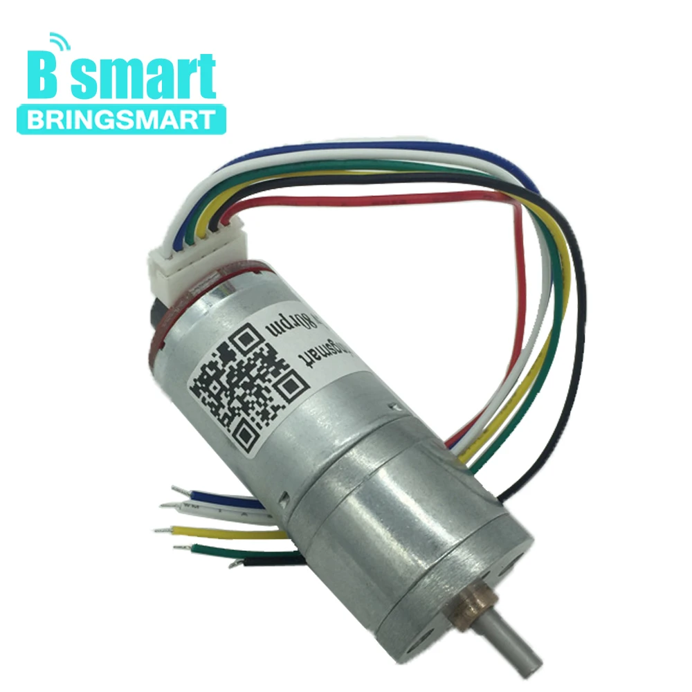 Bringsmart с источником питания от постоянного тока, 6 V-24 V JGA25-371High крутящий момент мини электродвигатель мотор-редуктор с датчиком скорости код колесный гидромотор электромобиля