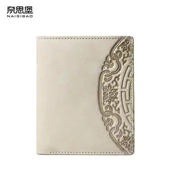 

NAISIBAO 2020 New Genuine Leather wallet top Cowhide Embossing Flower women wallet Simple Short walle leather women clutch bag