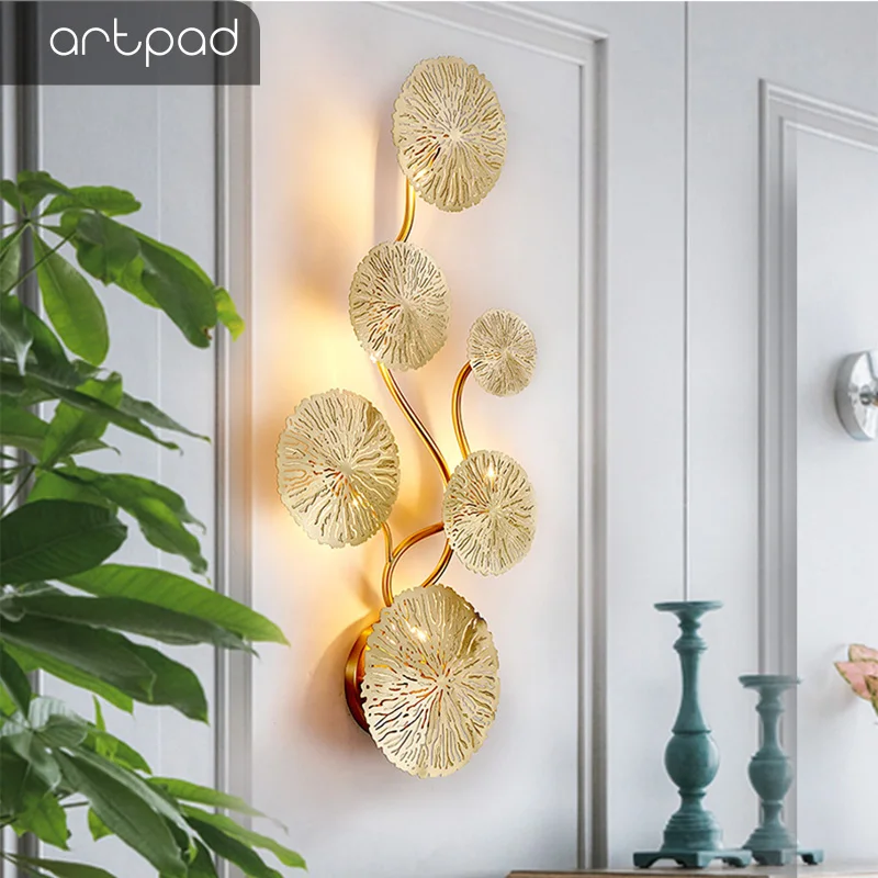  Modern Lustre Golden Sconces Wall Lamp Lotus Leaf Bedside Living room Background Decoration Wall Mo - 33026411845