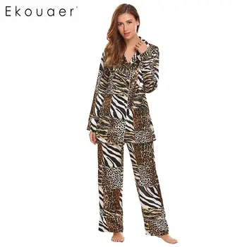 

Ekouaer Women Sleepwear Sets Pajamas Suit Long Sleeve Turn-down Collar Tops And Elastic Waist Pants Two Pieces Nightwear Sets