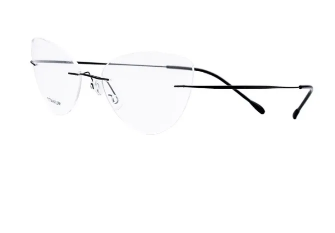 Fashion Women Cat Eye Rimless Titanium Myopia Prescription Glasses Optical Eyewear Short-sighted Reading