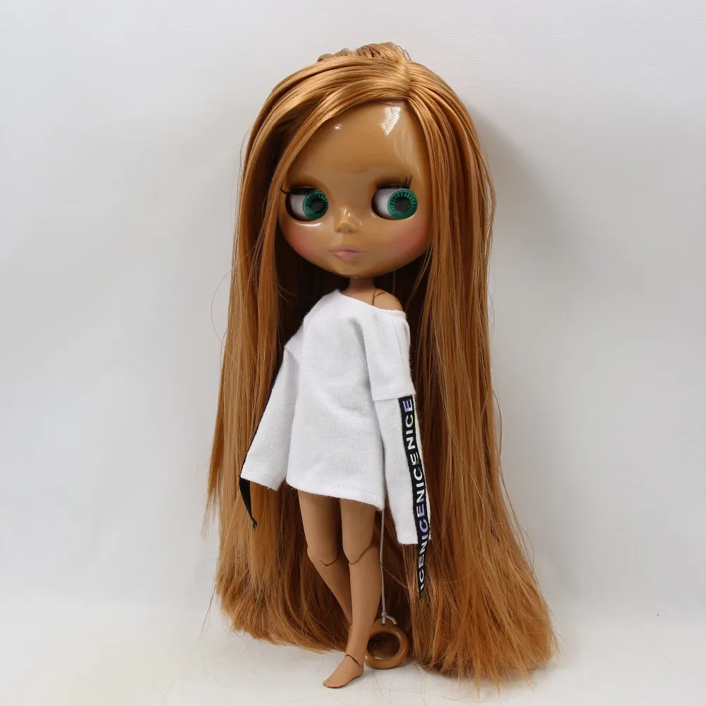Neo Blythe Doll with Blonde Hair, Dark Skin, Shiny Face & Jointed Body 3
