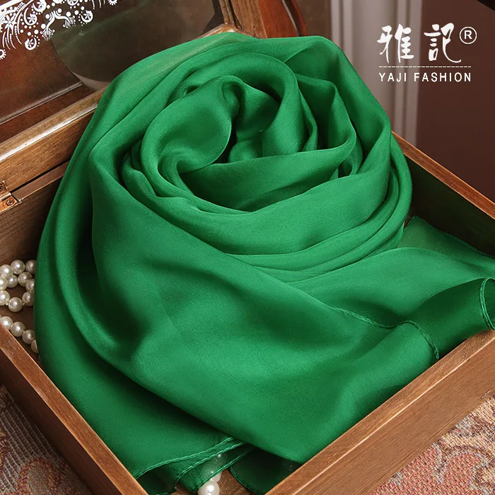 Натуральный Шелковый женский шарф Лето Осень Зима Высокое качество шаль мода изумрудно зеленый сплошной цвет шарфы