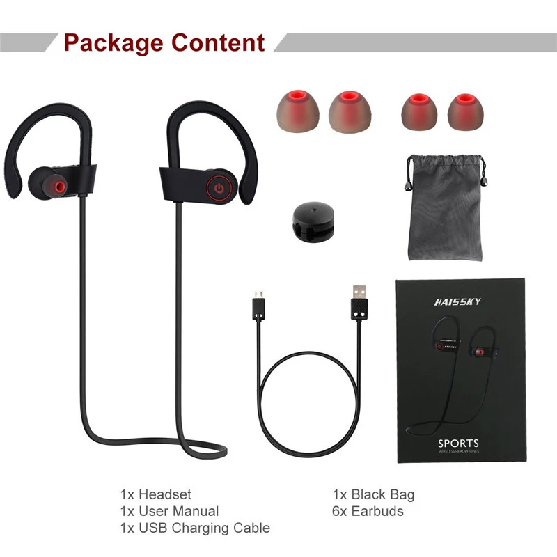 Bluetooth Headphone Stereo Fitness Running Sports Wireless Earphone For iPhone X 8 7 6 Plus Samsung S9 S8 S7 Headset Microphone