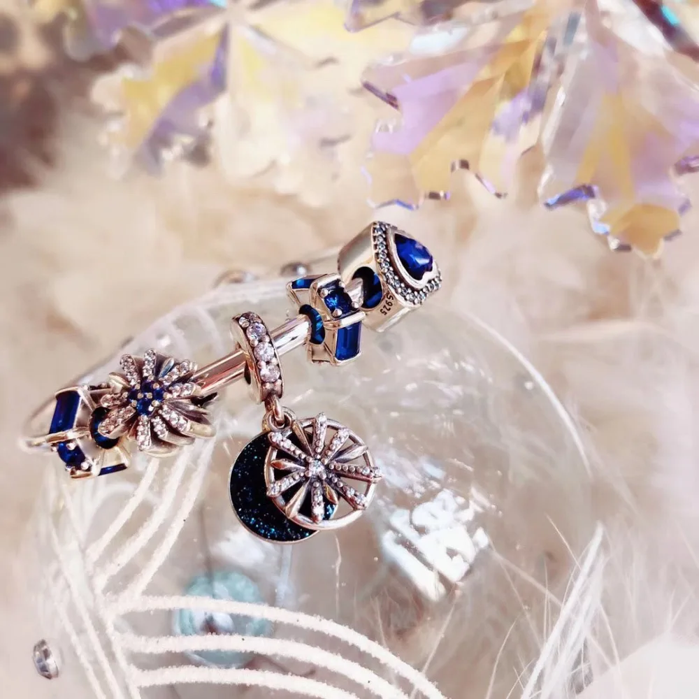 

Original 100% 925 Silver Charm High Blue Christmas Snowflake Beads Charm Copy Jewelry For Women 1:1 With Logo Bracelet