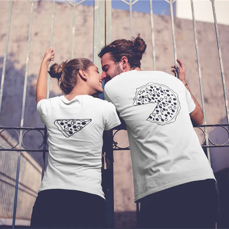 Pizza Couple T Shirts For Lovers 2018 Casual Matching Couple Clothes Summer Men And Women Valentine's Day Tops Tees Pizza Couple T Shirts For Lovers 2018 Casual Matching Couple Clothes Summer Men And Women Valentine's Day Tops Tees
