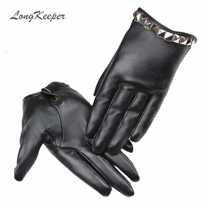 Longkeeper Bayanlar Seksi Deri Eldiven Tam Parmak Siyah Eldiven Dans Parti Gösterisi Için Metal Perçinler Kadın Yumuşak Deri Eldivenler S83 Glove Printing Glove Itgloves Mechanix Aliexpress