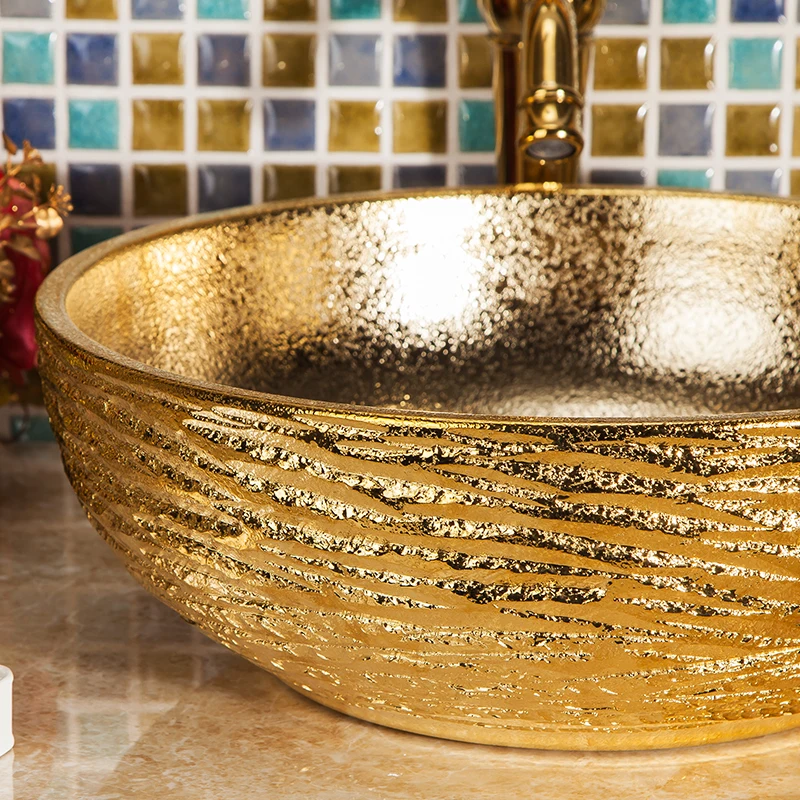 Europe Vintage Style Ceramic Sinks Counter Top Wash Basin Bathroom Sink ceramic bowl wash basin gold (5)