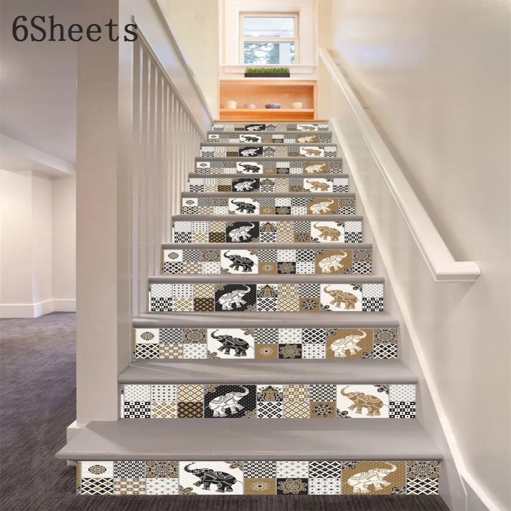 Настенная плитка, наклейка на лестницу в арабском стиле, мозаичный узор, съемная ПВХ Наклейка на стену, водостойкая Фреска, плакат, лестница для комнаты - Цвет: 3D Stairs stickers