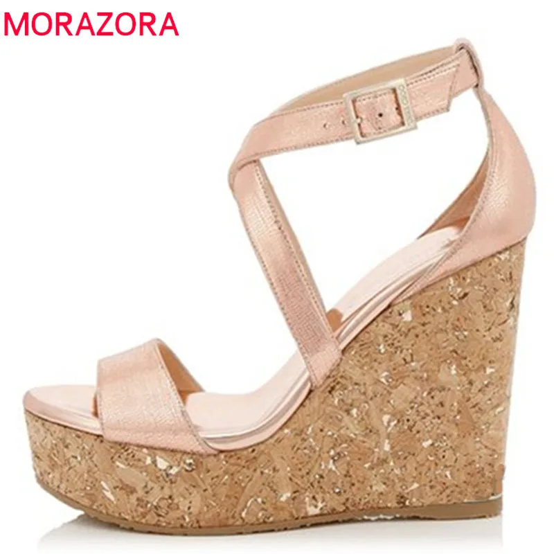 

MORAZORA 2019 new arrival top quality women sandals pu buckle summer shoes comfortable fashion wedges platform shoes woman