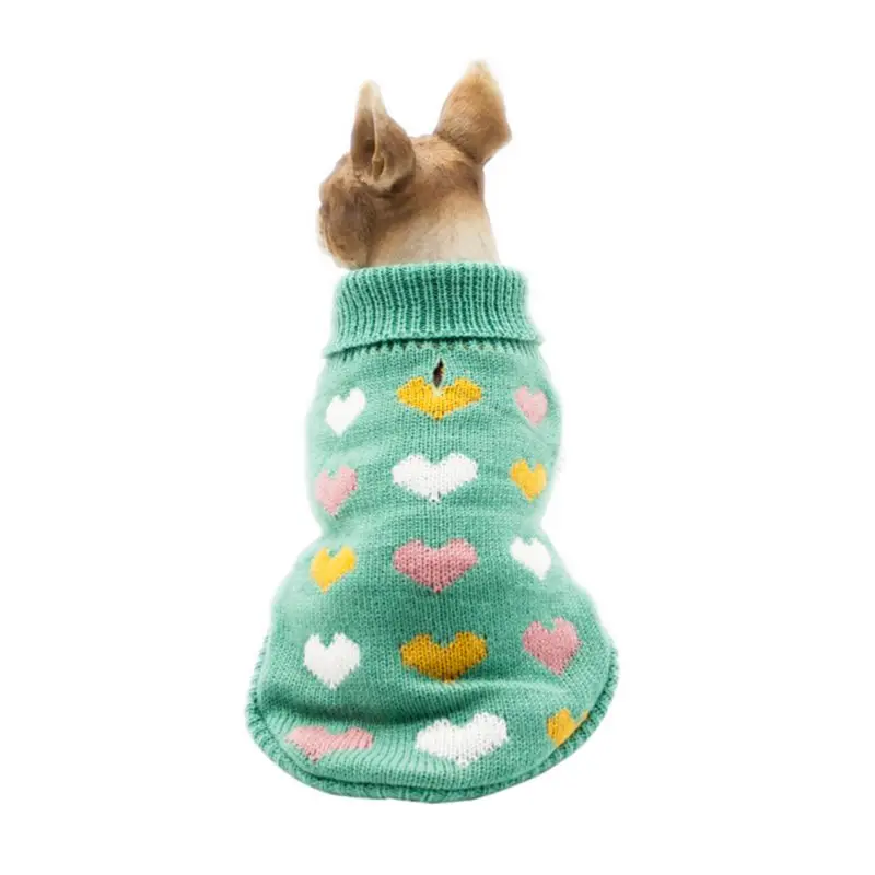 Dog Cat Knit Sweater Heart Design Pet Cute Sweatshirt for Autumn And Winter Multi-Color Protect Two Feet Dog Warm Clothing - Color: Green