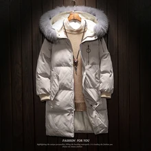 Новинка, Повседневная брендовая парка, черный, белый цвет, пуховик с капюшоном, Мужская зимняя теплая длинная толстая Мужская куртка, искусственный мех, ветрозащитная куртка, парки