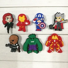 Горячая Новинка Высокое качество детских 7 шт./компл. Мстители ПВХ подвески для обуви Мультфильм Пряжка для обуви подходит Браслеты полос с рисунком «крокодил» засорить JIBZ вечерние подарки