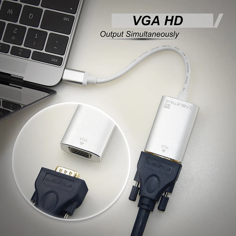 Cabletime New USB Type C VGA Adapter Type C Cable to VGA Converter USB C 3.1 For Macbook Chromebook Lumia Pixel Dell N127 Cabletime New USB Type C VGA Adapter Type C Cable to VGA Converter USB C 3.1 For Macbook Chromebook Lumia Pixel Dell N127