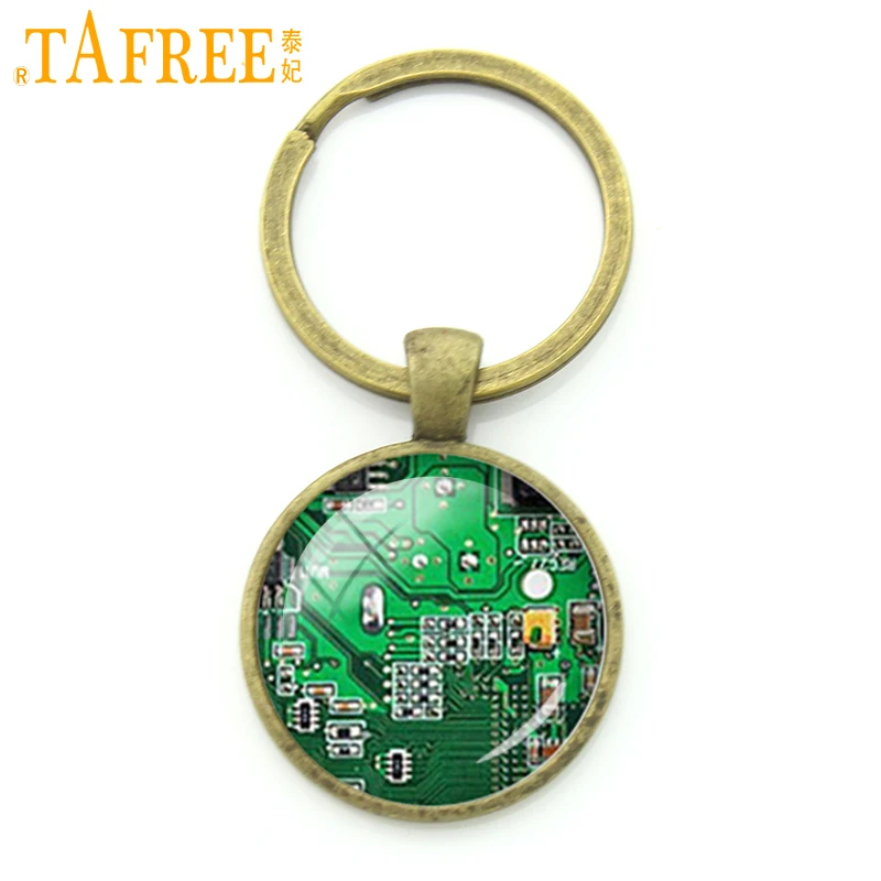 

TAFREE Fashion computer green Circuit Board picture key chain holder computer geek keychain jewelry nerd accessories gift KC146