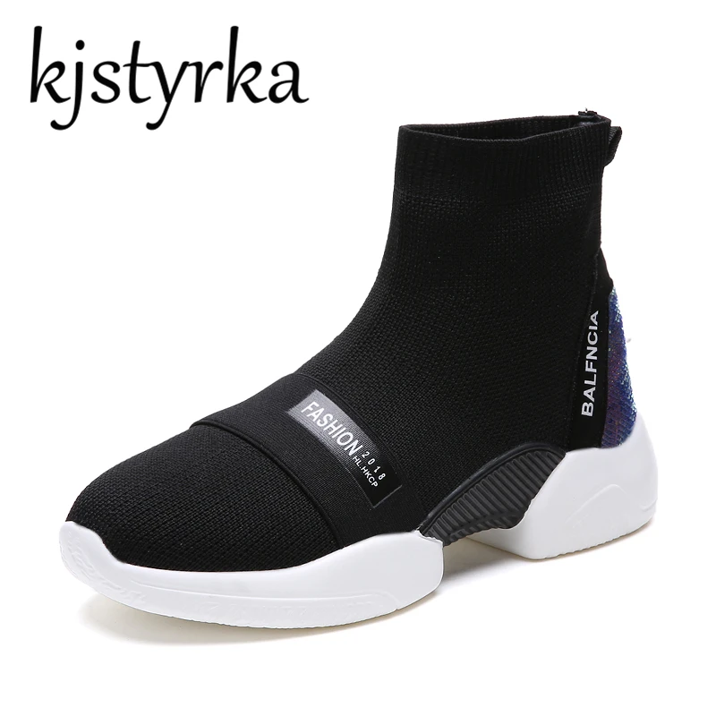 

Phyanic Stretch Sock Boots Women Shoes Casual Flats Med Heels Wedges Boots Female Single Fashion Comfortable Woven Sneakers Shoe