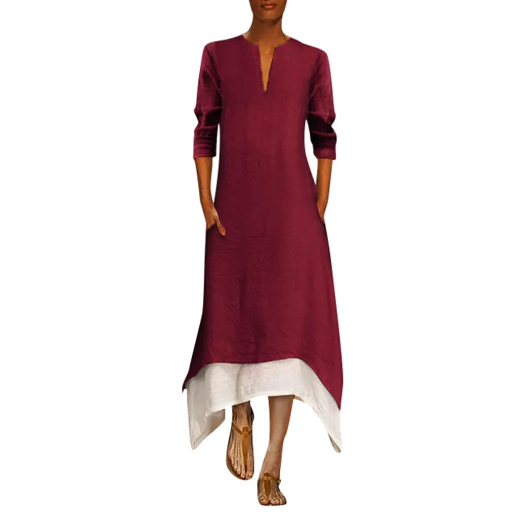 

FREE OSTRICH Women Dress Ankle-Length Casual Loose Long Sleeveless Cotton V Neck A-Lin Maxi New Honorable Women Dress Summer
