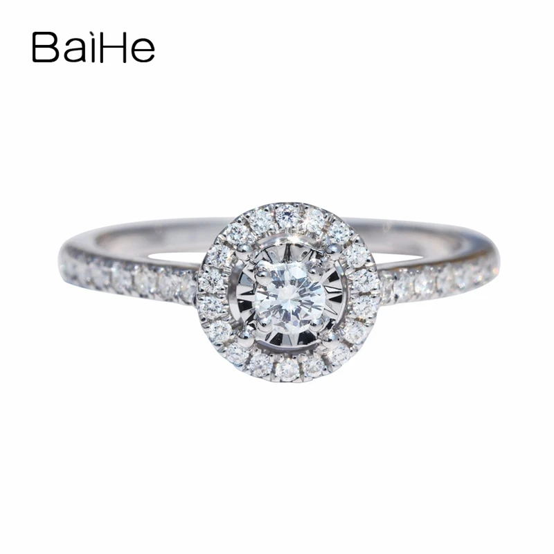 

BAIHE Solid 14K White Gold 0.33ct H/SI Natural Diamonds Engagement Wedding Band Women Trendy Fine Jewelry Round Diamond Ring