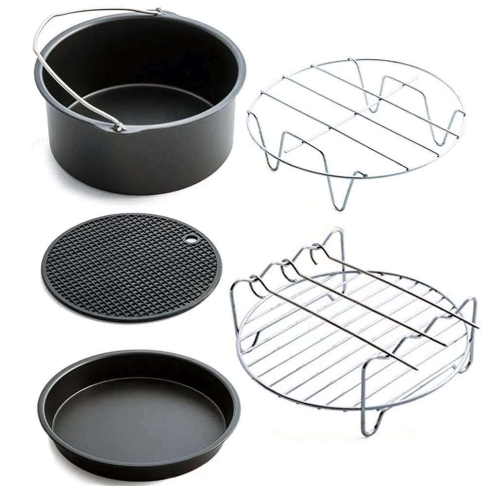 

Home Air Frying Pan Accessories Five Piece Fryer Baking Basket Pizza Plate Grill Pot Mat Multi-functional Kitchen Accessory