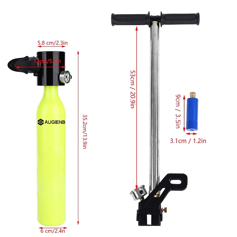 Augienb 0.5L портативный кислородный баллон для подводного плавания, воздушный набор танков/ручной насос+ респираторная сумка+ конвертер+ адаптер+ маска