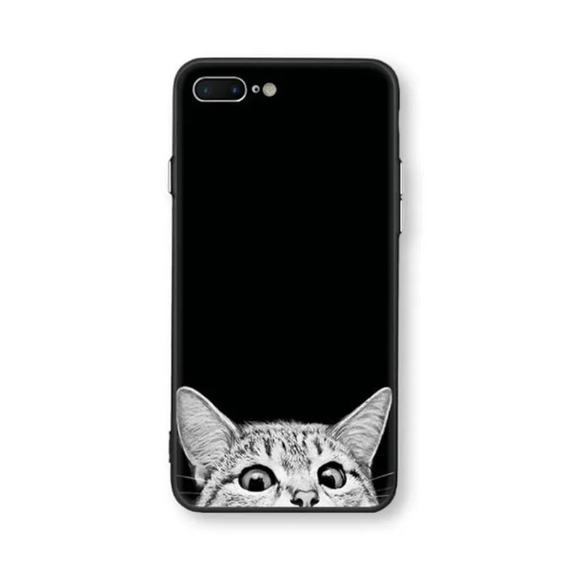 Чехол для iphone 7 7Plus чехол с котом Apple iPhone X 8 8Plus 6 6S Plus 5 SE мягкий силиконовый черный