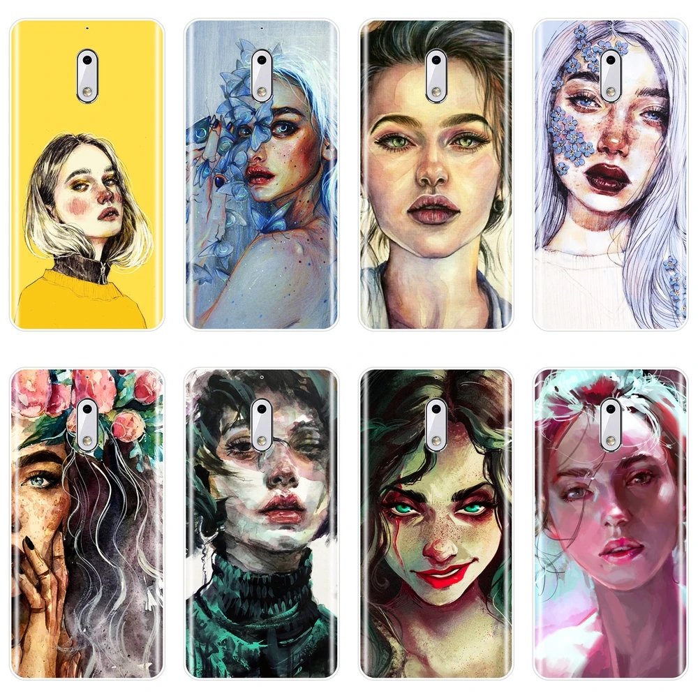 TPU Soft Silicone Phone Case For Nokia X6 7 Plus Art Girl Yellow Aesthetic Abstract Flower Back Cover 1 2 3 5 6 8 | Мобильные