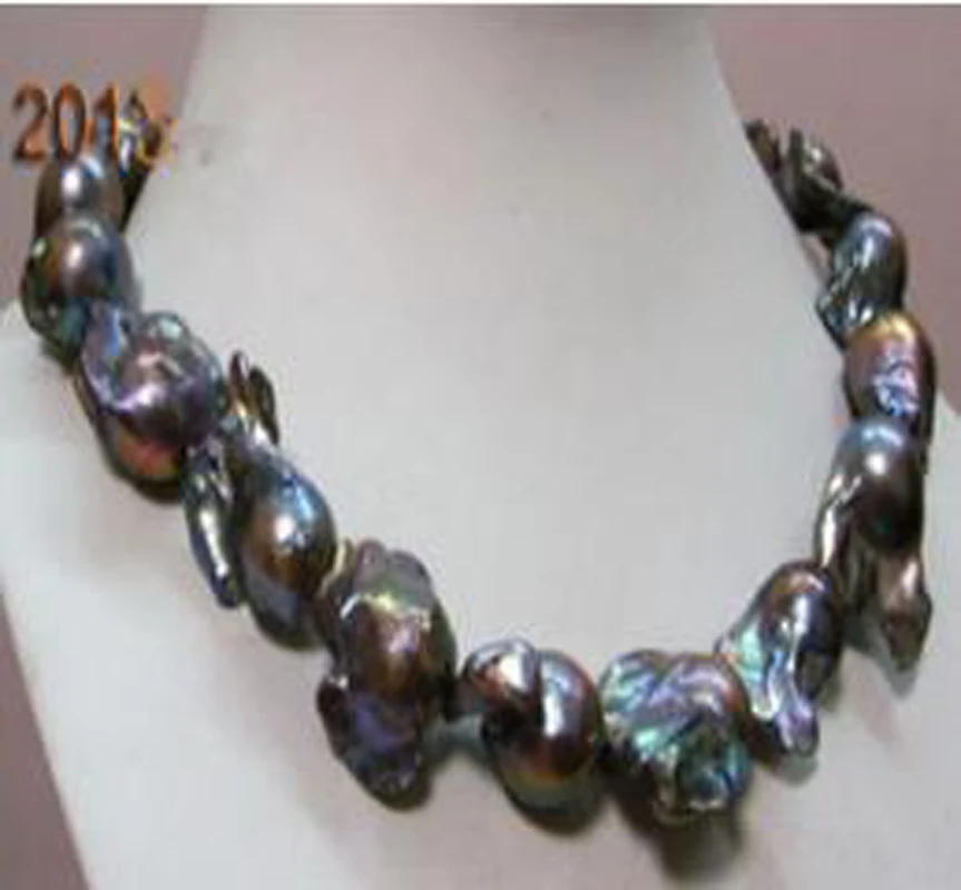 

New 18-25mm huge south sea baroque black pearl necklace 18
